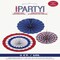 Red White & Blue Patriotic Assorted Paper Fan Decorations 3ct